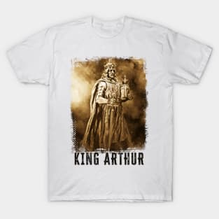 King ARTHUR Vintage portrait with Crown Helmet and Sword T-Shirt